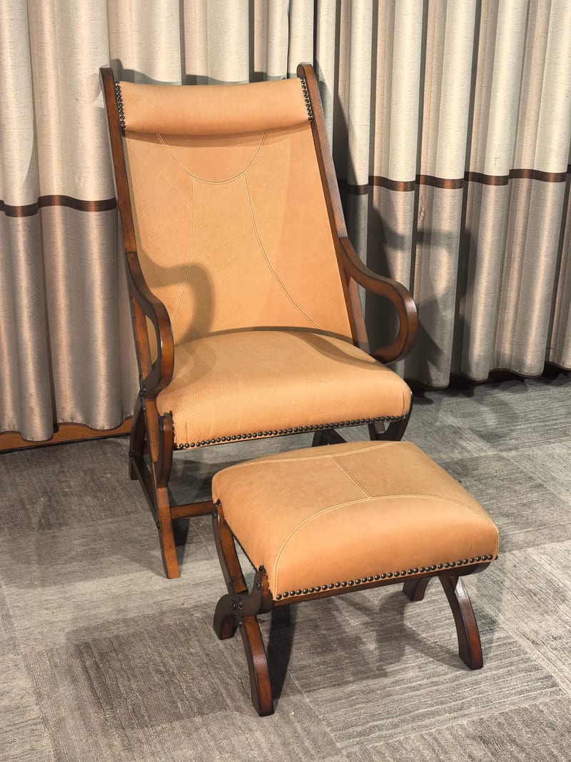 American Antique Cigar Chair & Ottoman Set