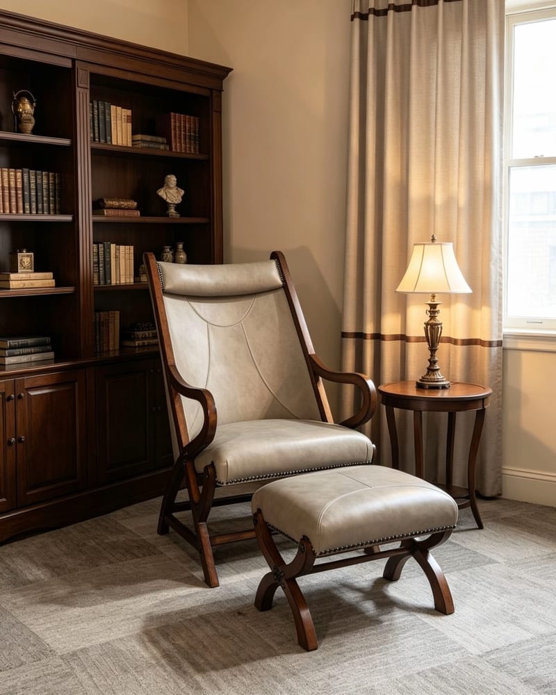 American Brand Cigar Chair & Ottoman Set, Top-Grain Leather