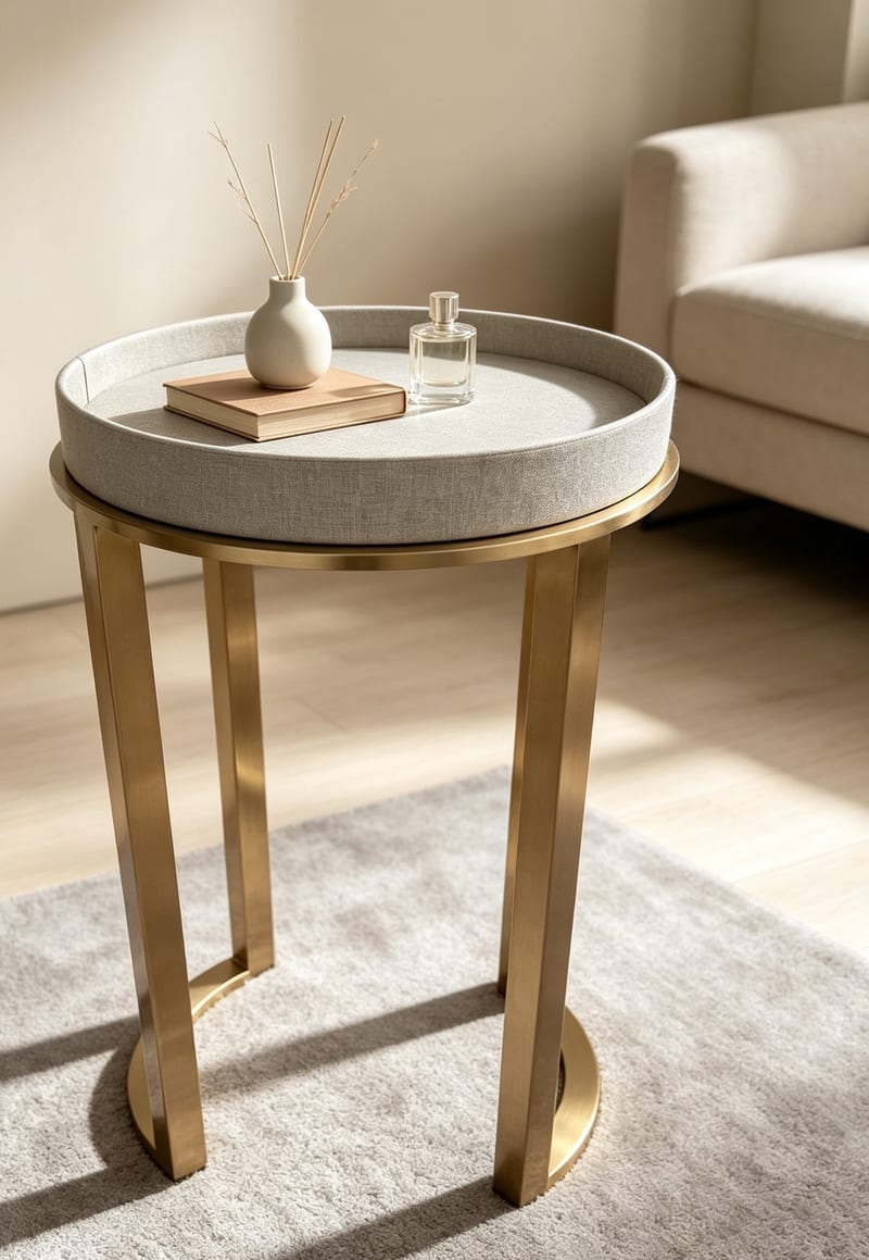 Jinsha English-Style Round Accent Table, 304 Stainless Steel with Silk Top
