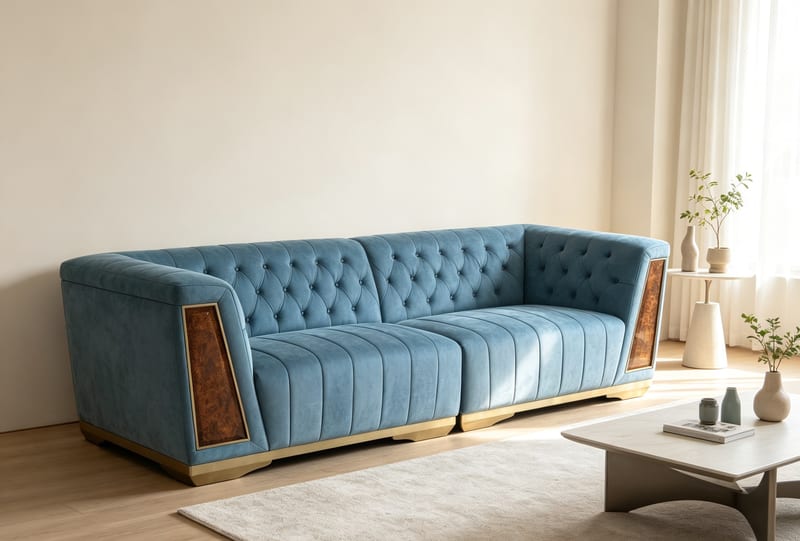 Hesteburg C-122 American Light Luxury Solid Wood Leather Sectional Sofa