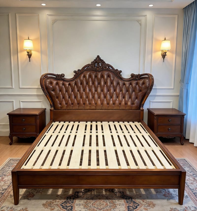 Yingeli Earl Collection American King Bed in Beech and Leather