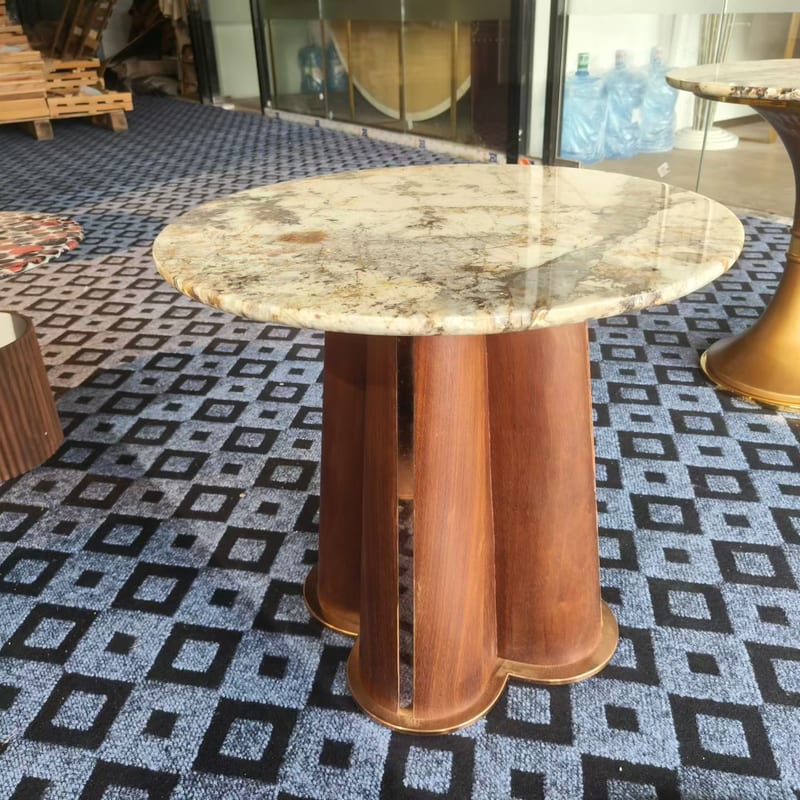 Italian Minimalist Round Side Table in Pandora Stone & Rose Gold