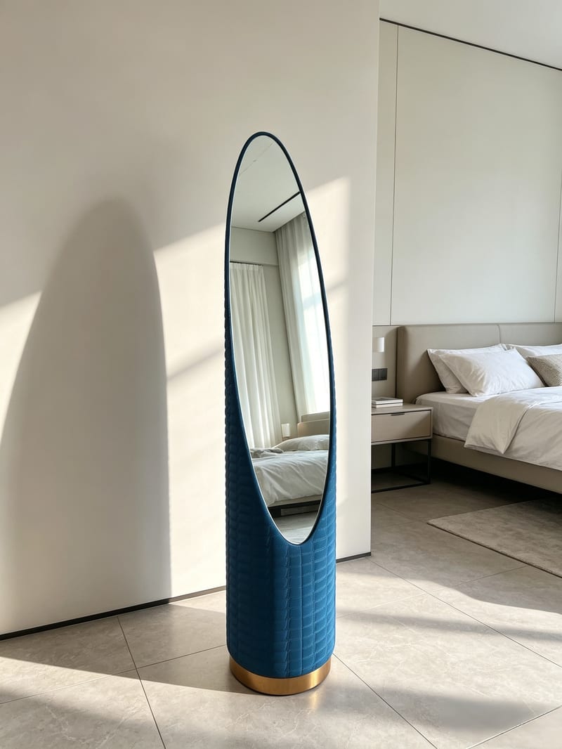 Givenchy Hepburn HB308B Standing Mirror, Deep Blue Velvet & Leather Trim