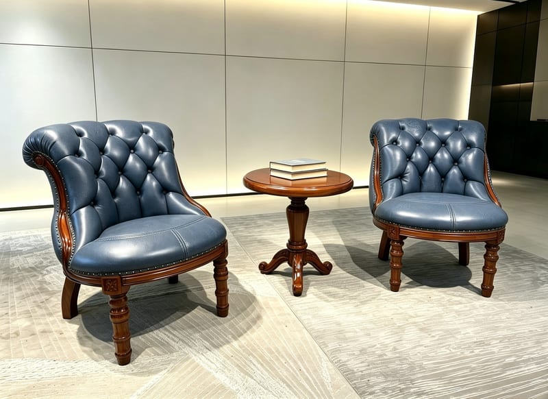 STDOME Wujin Wood & Matte Leather Lounge Chair Set of 3