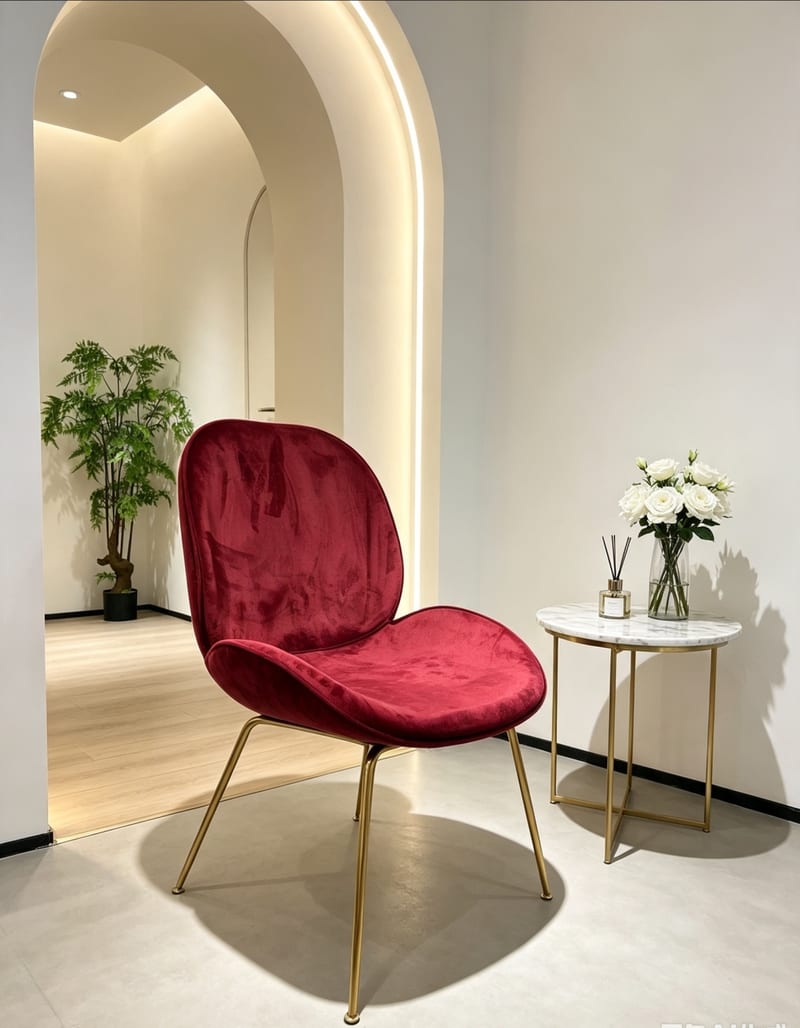 346 Burgundy Velvet Armless Dining Chair