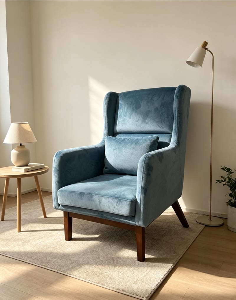 Babyshop Light Blue Velvet Wingback Accent Chair