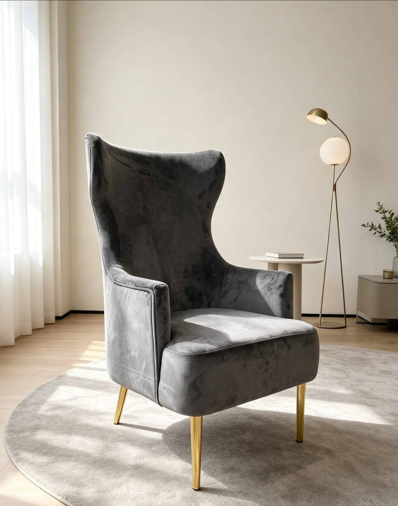homecentre Deep Gray Velvet L-Shaped Accent Chair