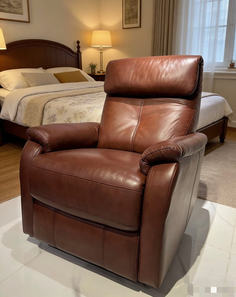 Full Leather Rocker Recliner Chair with High Back