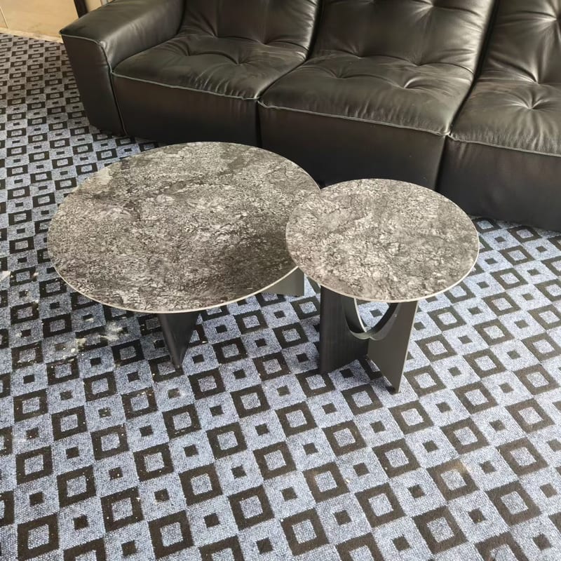 Huadali Round Coffee Table Set of 2, Sintered Stone Top