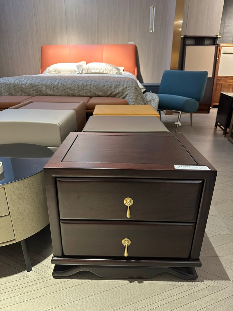 Muzhen New Chinese Oak Nightstand, Dark Brown
