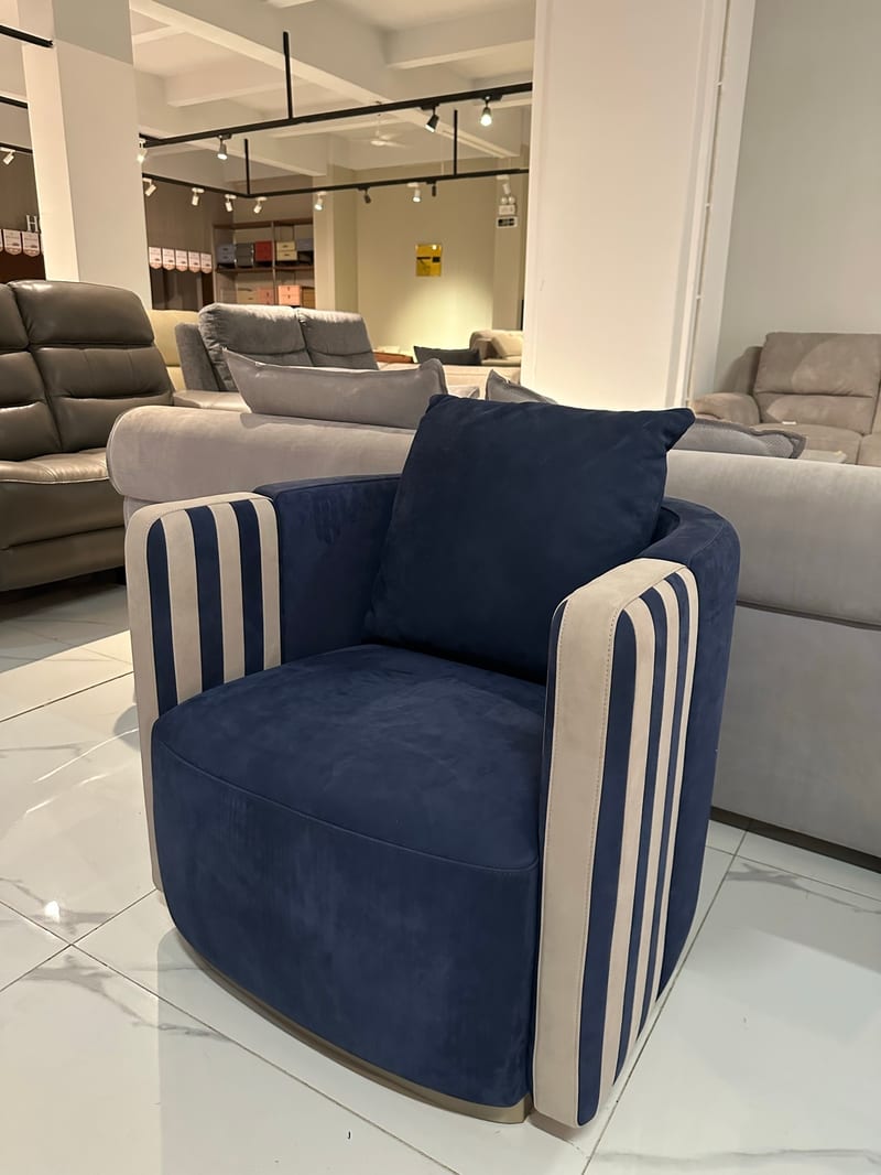 Bosen Jizhi Beini BS111 Navy Leather Swivel Accent Chair