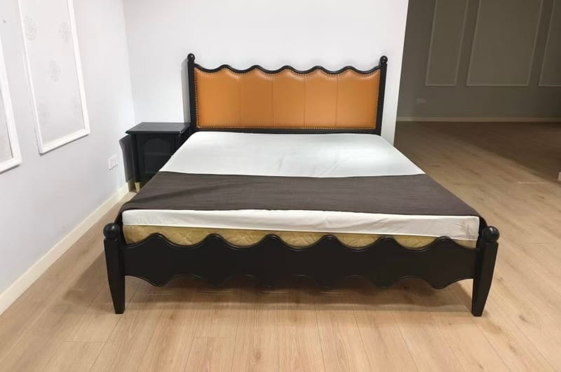 Ash Wood Nappa Leather Carved King Bed