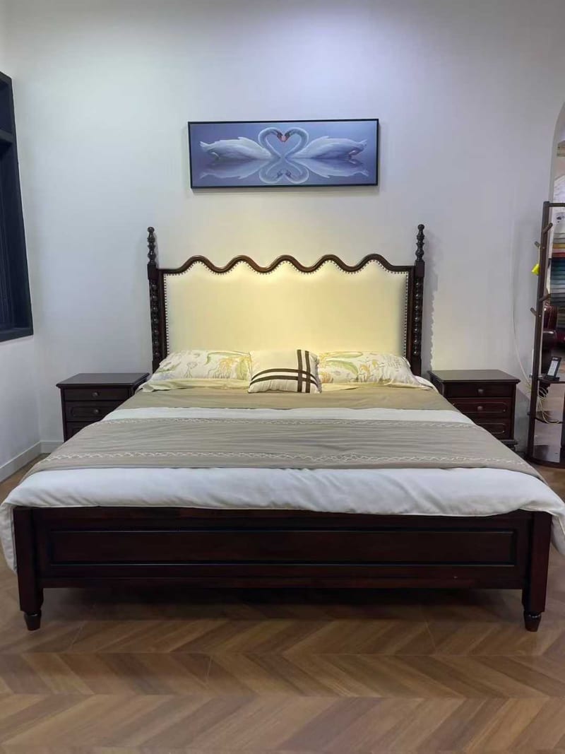 Mahogany Solid Wood Bed Walnut Finish Queen