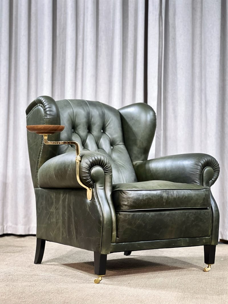 1919 Cigar Chair Green Leather Wingback Armchair