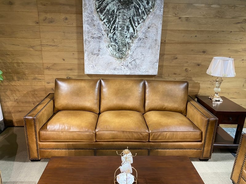 American Three-Seat Waxed Leather Sofa