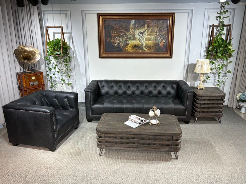 Benhart 3817 Full Leather Sofa 3+1 Athens Black