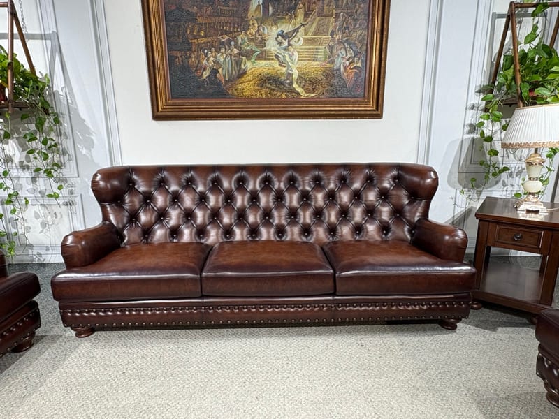 American Leather Tufted 1+2+3 Sofa Set in Dark Brown
