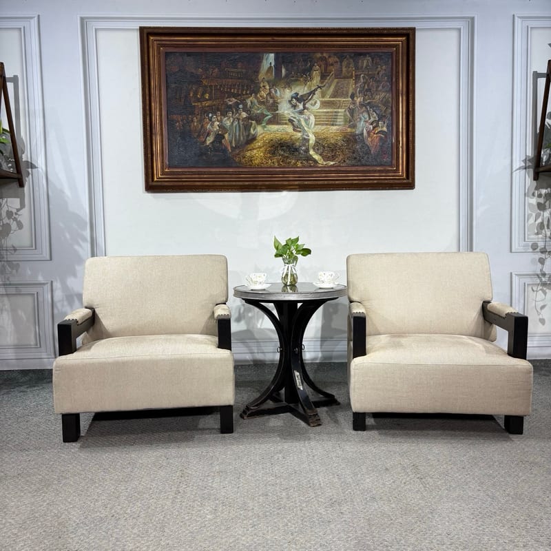 AYL ST709 Beige Cotton-Linen Solid Wood Accent Chair