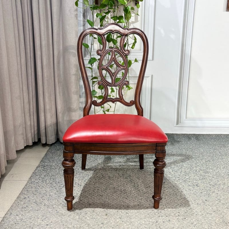 Taicheng Huanmei Red Leather & Solid Wood Dining Chair
