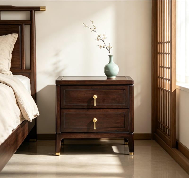 Baojule Black Ebony Series 2-Drawer Solid Walnut Nightstand