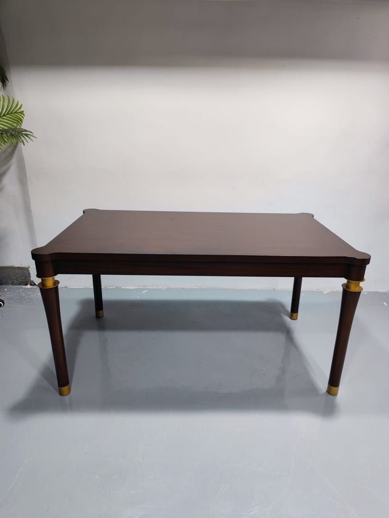 American-Style Solid Wood Long Dining Table, Boxwood with Sapele Veneer