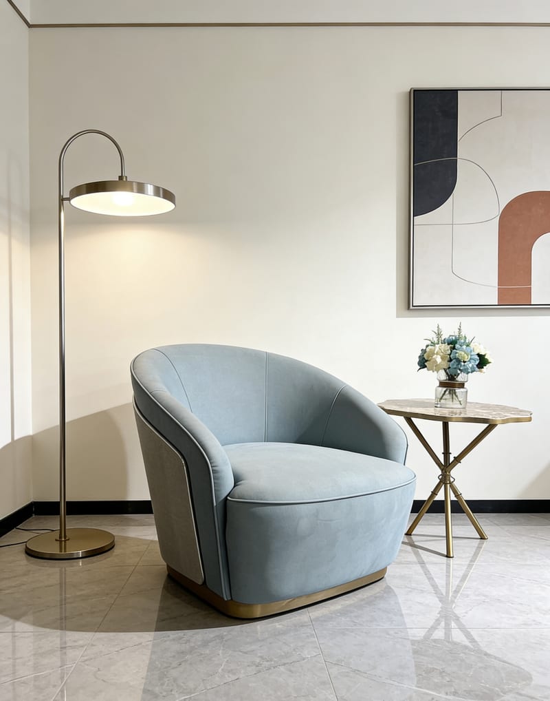 Jinmifeng A3203 Full Nubuck Leather Accent Chair with Champagne Gold Frame