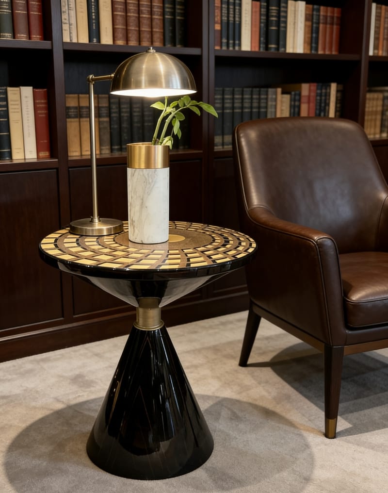 Jinmifeng A2209-2 Round Side Table with Veneer Marquetry Top