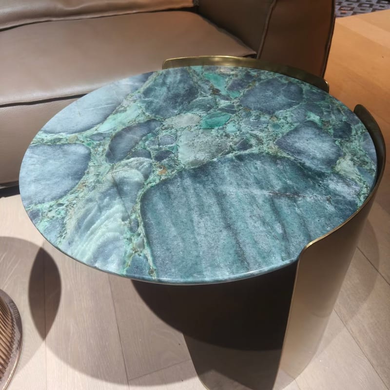 Emerald Natural Stone Round Side Table with 304 Stainless Steel Base