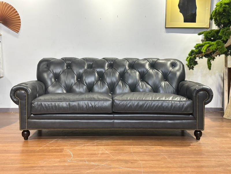 SNTIBA Classic American Tufted 4-Seat Leather Sofa