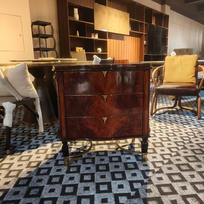 Dongguan Luxury Brand Mahogany Solid Wood Nightstand, Deep Red Brown