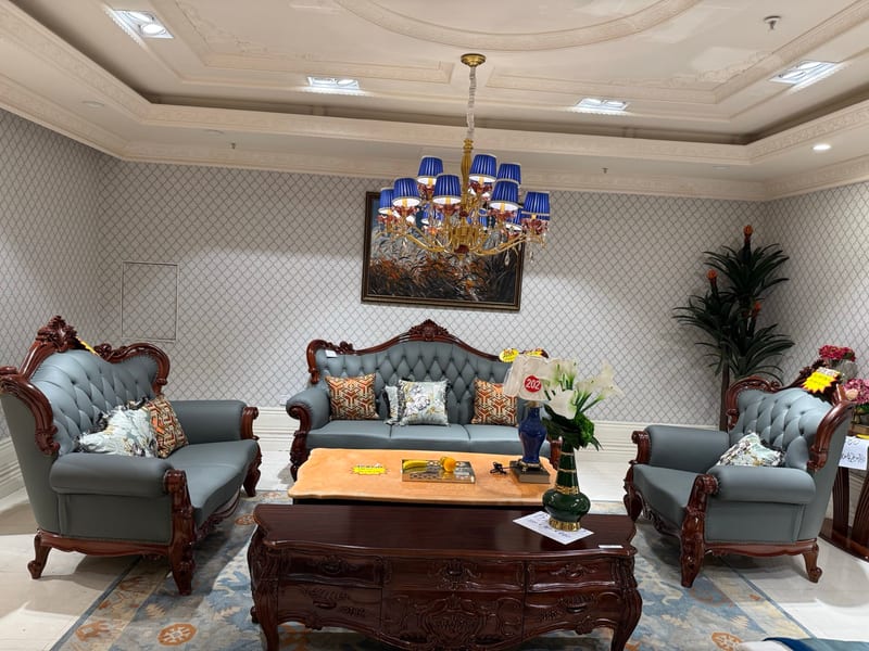 Baojule BJL688 American Teak Sofa Set with Carved Wood