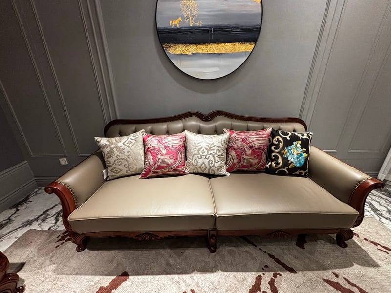 Baojule MJ502 Walnut & Leather Sectional Sofa