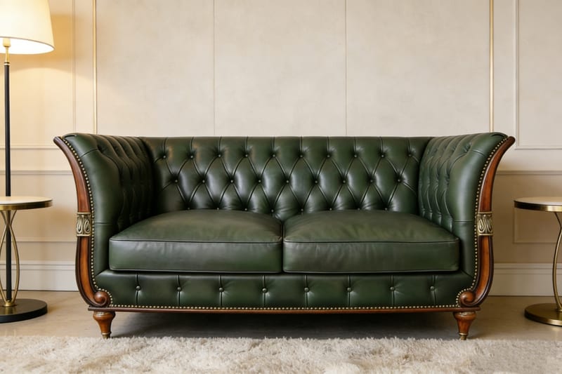 Italian Waxed Leather Two-Seat Sofa, Solid Beech Frame