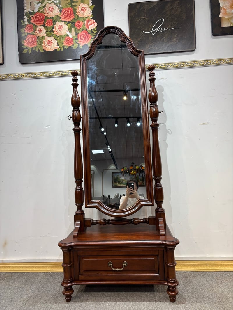 Guangdong Top Brand 113 American Mahogany Cheval Mirror with Drawer