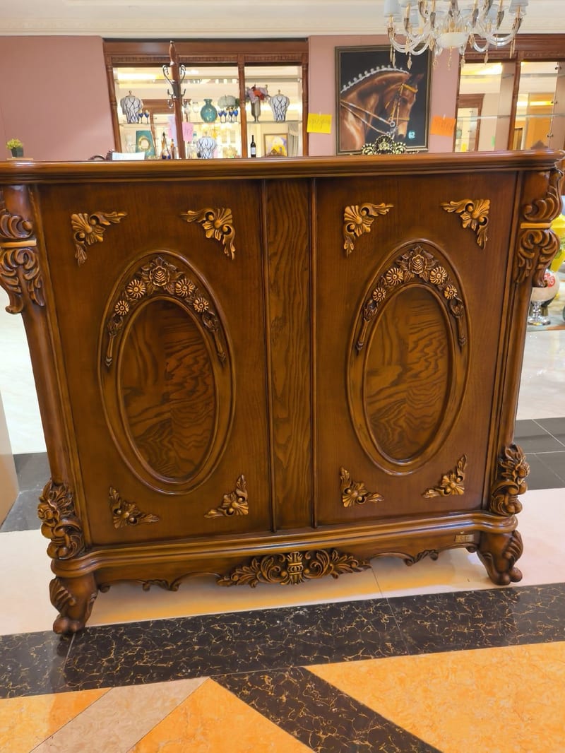 Baojule PB612 Teak Vintage Carved Bar Cabinet