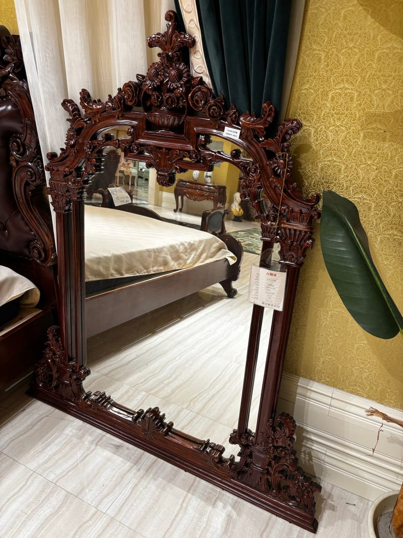 Baojule BJL681 American-Style Carved Teak Floor Mirror