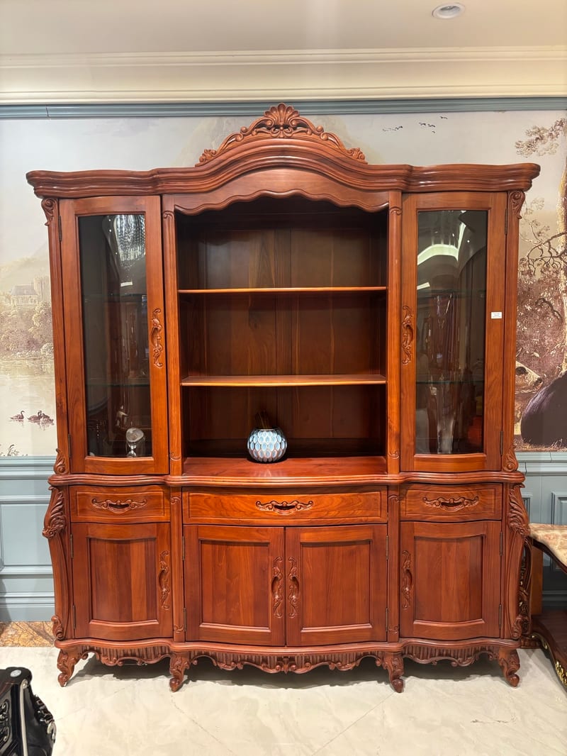 Baojule CH913 Teak Wood Bookcase with Glass Doors