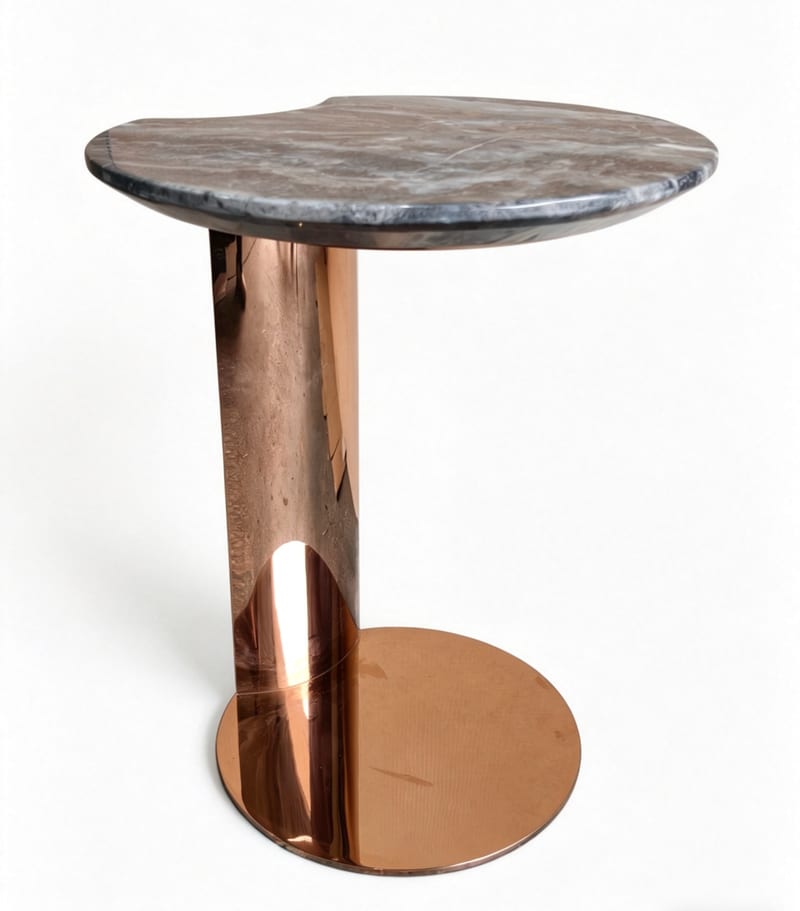 G·T home Round Side Table with Venetian Gray Stone Top