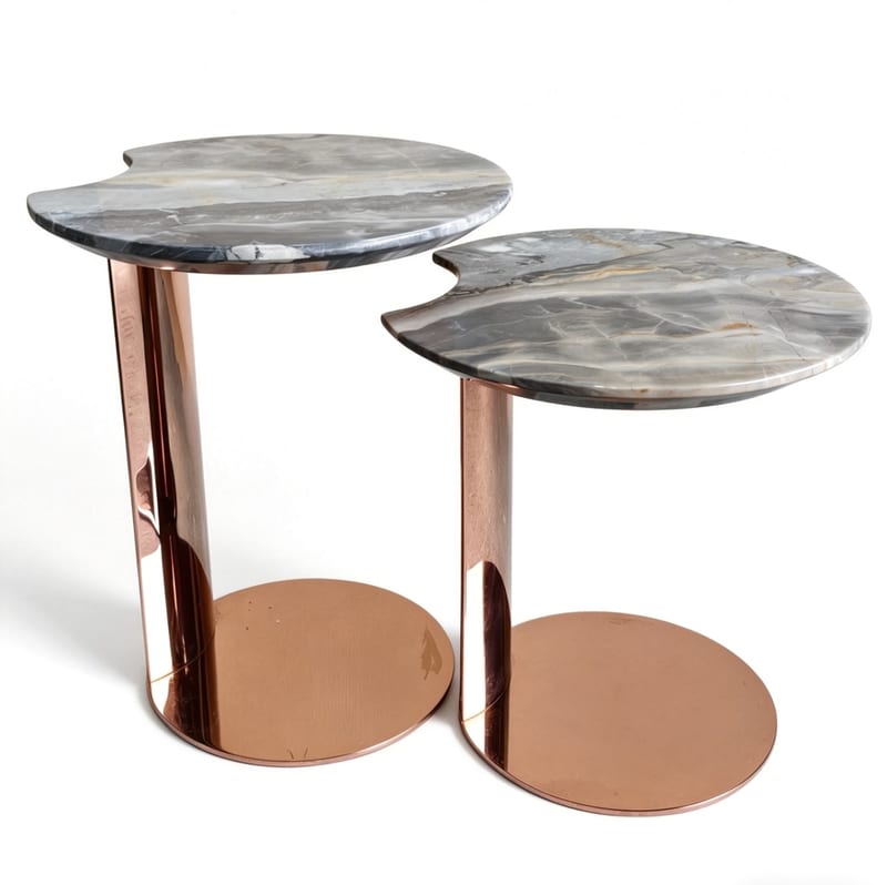 G·T home Round Nesting Side Table Set, Venetian Grey Stone